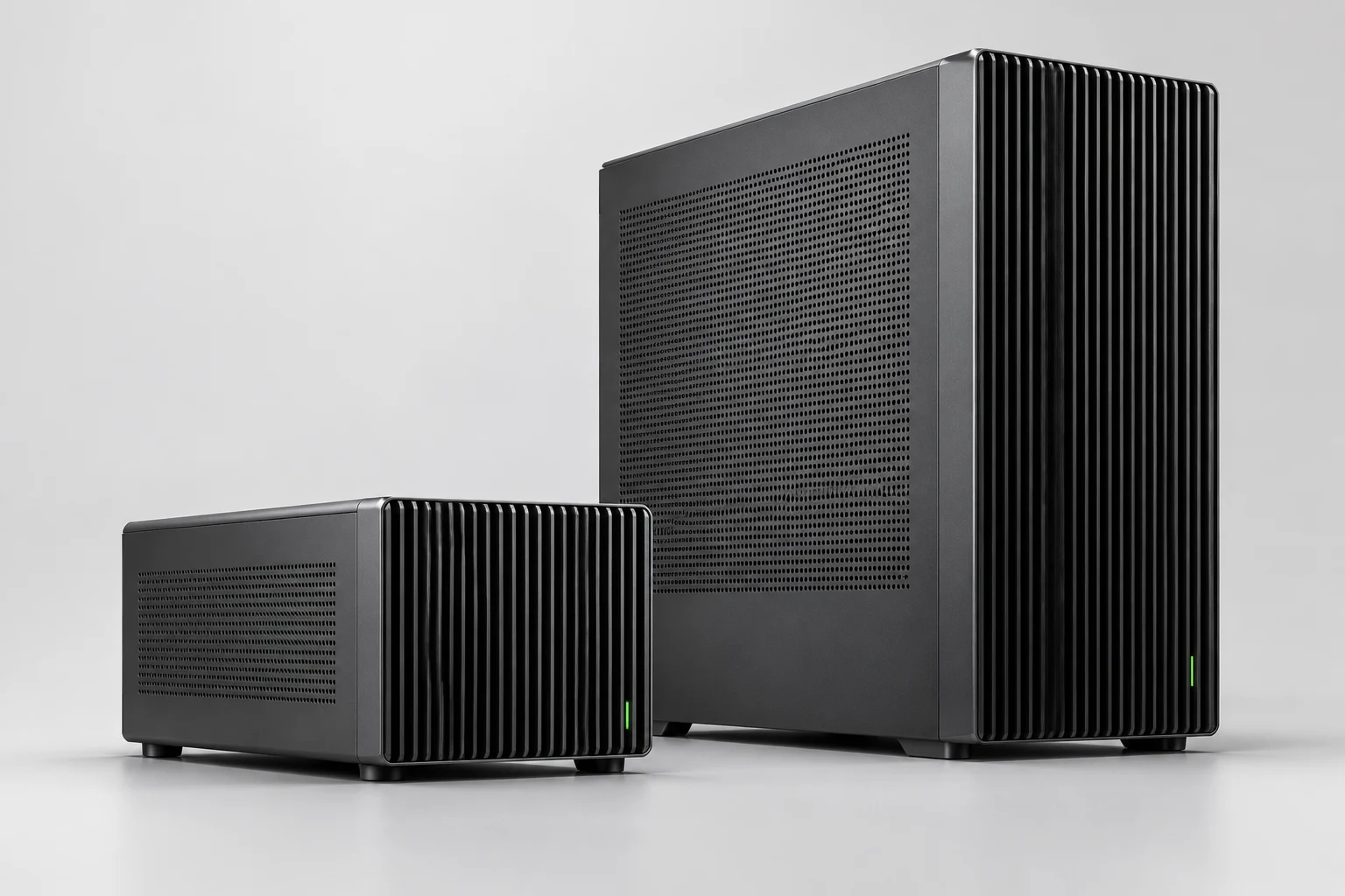 Illustrative KERN hardware concept: a compact AI computer alongside a larger workstation enclosure